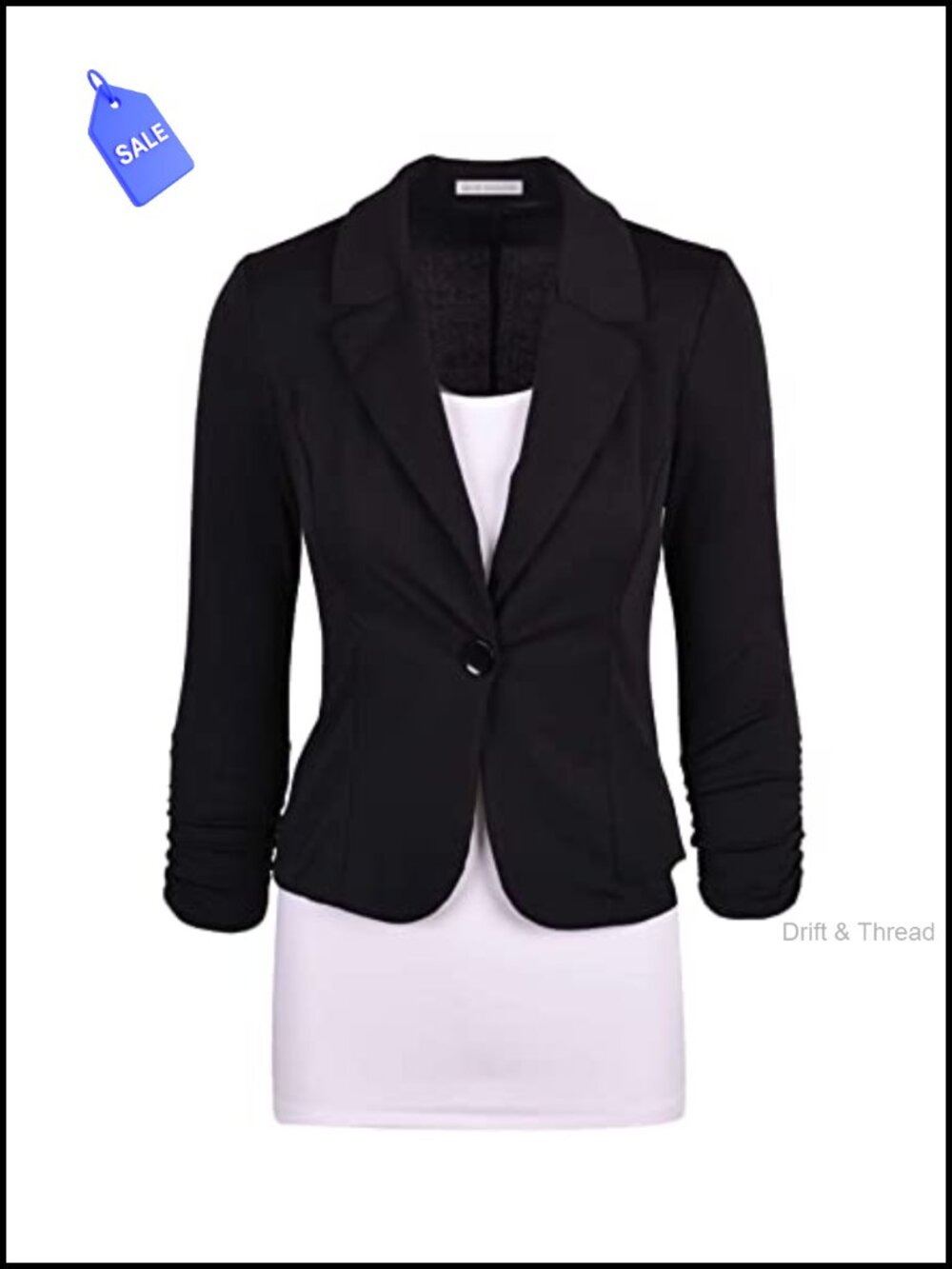 Women's Knit Blazer Casual Work Blazer 3/4 Sleeve Single Button Stretch Office